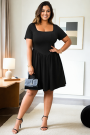 Plus Size Short Sleeve Corset Dress- black