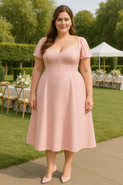 Plus Size Corset Short Sleeve Dress - Pastel Pink
