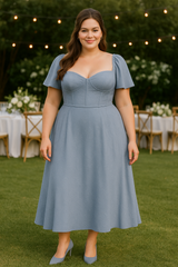 Plus Size Corset Short Sleeve Dress - Pastel Blue