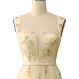Plus Size Cream Floral Evening Dress - Close Up