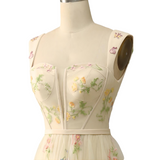 Plus Size Cream Floral Evening Dress - Side View Close Up