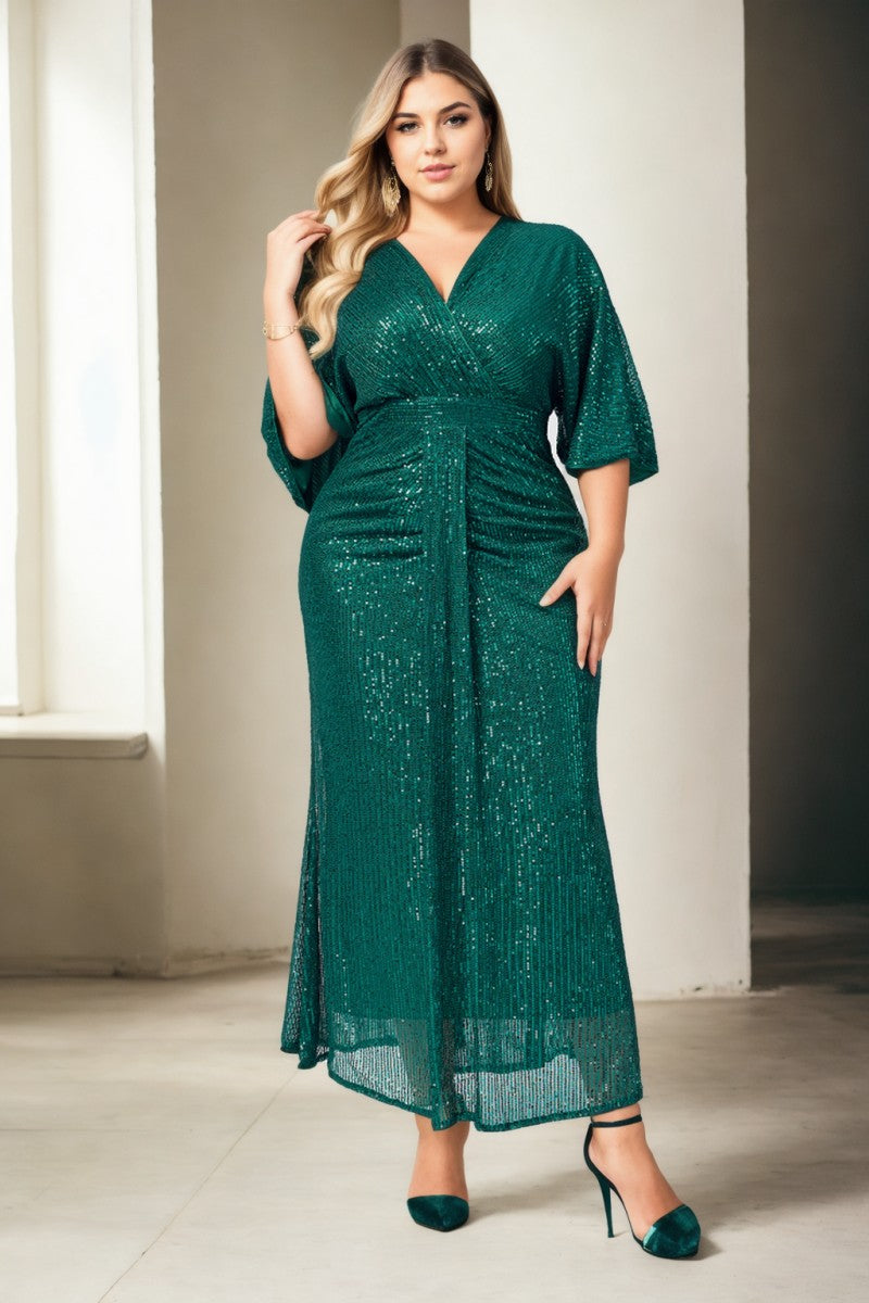 Clea Plus Size Green Drape Evening Dress– Hello Curve