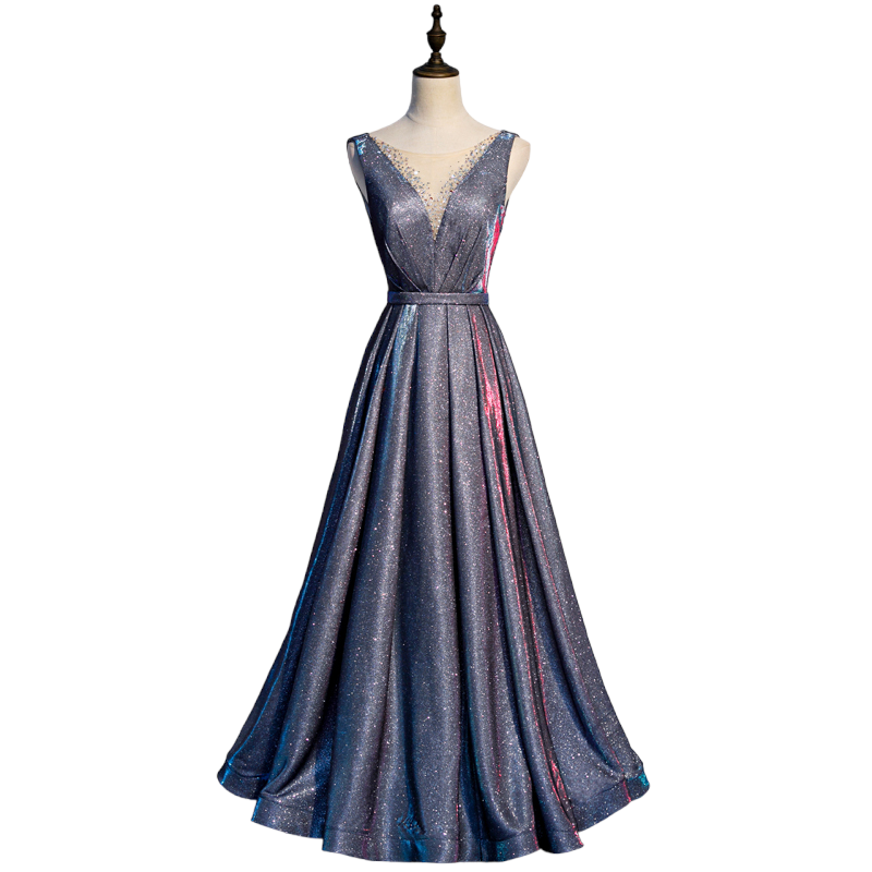 V-neck Chiffon Dresses with Lace Strap Silver Plus Size