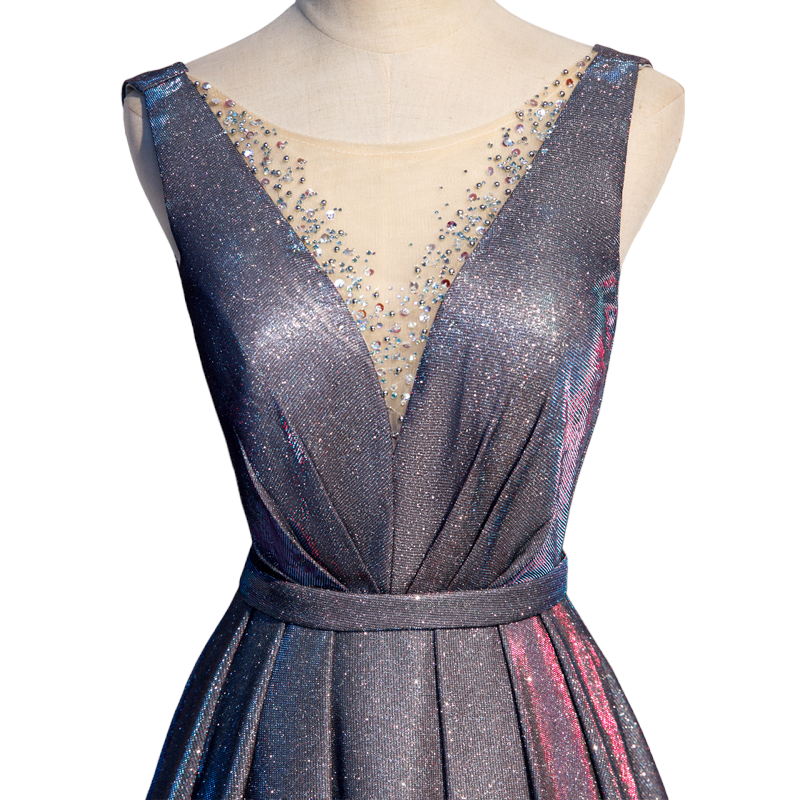 Square Neckline Floor-length Dress With Belt Silver Plus Size