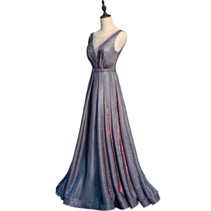 Lace and Tulle Floor Length Dress with V neck Silver Plus Size