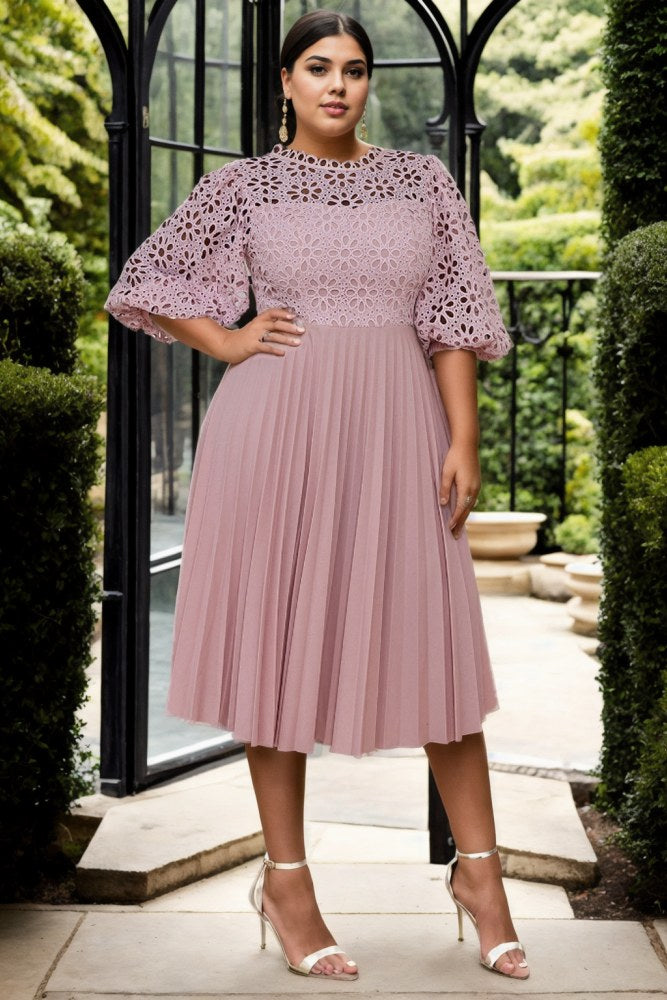 August Plus Size Pastel Pink Lace Dress