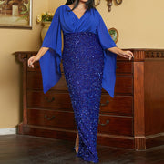 Plus Size Electric Blue Long Sleeve Formal Dress