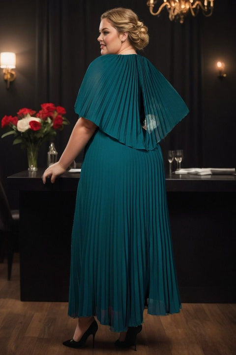 Plus Size Teal Cape Evening Dress - back view