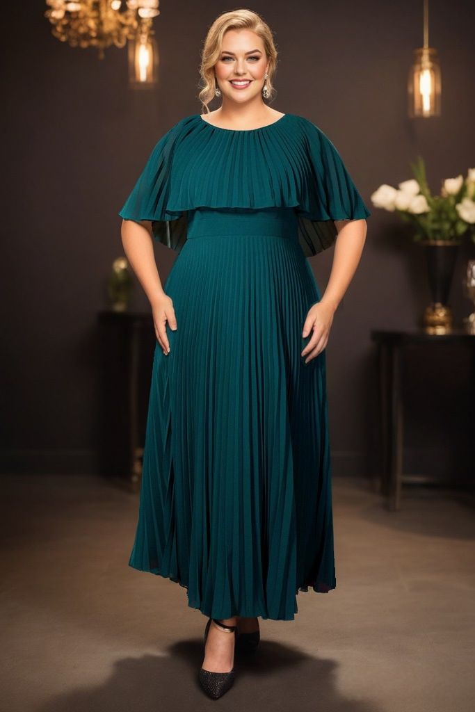 Ledia Plus Size Teal Cape Evening Dress– Hello Curve