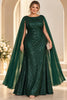 Evelisse Plus Size Emerald Green Cape Sleeve Evening Gown