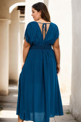 Plus Size Empire Waist Maxi Dress - Back View