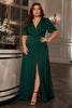 Amy Plus Size V Neck Short Sleeve Evening Dress