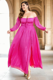 Plus Size Fairy Off Shoulder Maxi Dress - Hot Pink
