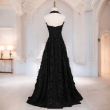 Plus Size Halter Feather Evening Dress - Back View