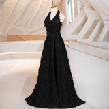 Plus Size Halter Feather Evening Dress - Side View