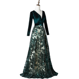 Plus Size Green Filigree Long Sleeve Gown