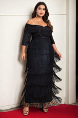Plus Size Flapper Evening Dress - Black