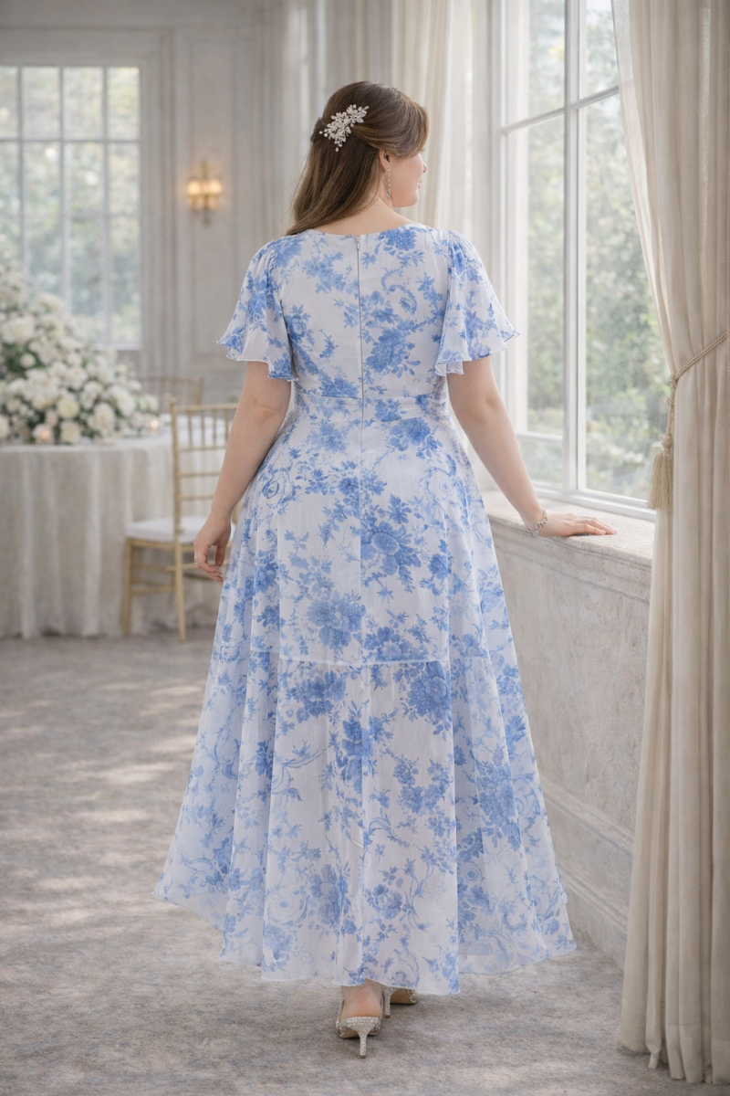 Soleia Plus Size Floral Chiffon Hi-Low Dress