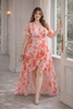 Soleia Plus Size Floral Chiffon Hi-Low Dress