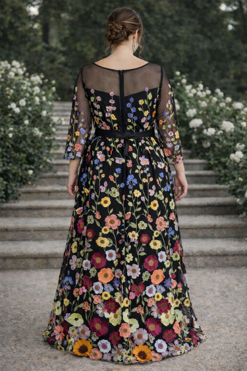 Elara Plus Size Embroidered Floral Maxi Dress