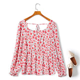 Plus Size Floral Long Sleeve Blouse - Back View