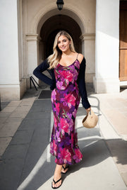 Gaëlle Plus Size Art Floral Cami Dress and Black Cropped Cardigan