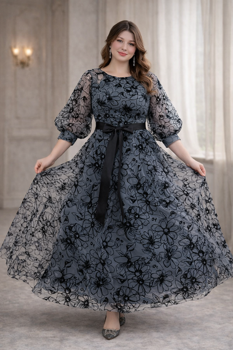 Celestine Plus Size Floral Organza Maxi Dress