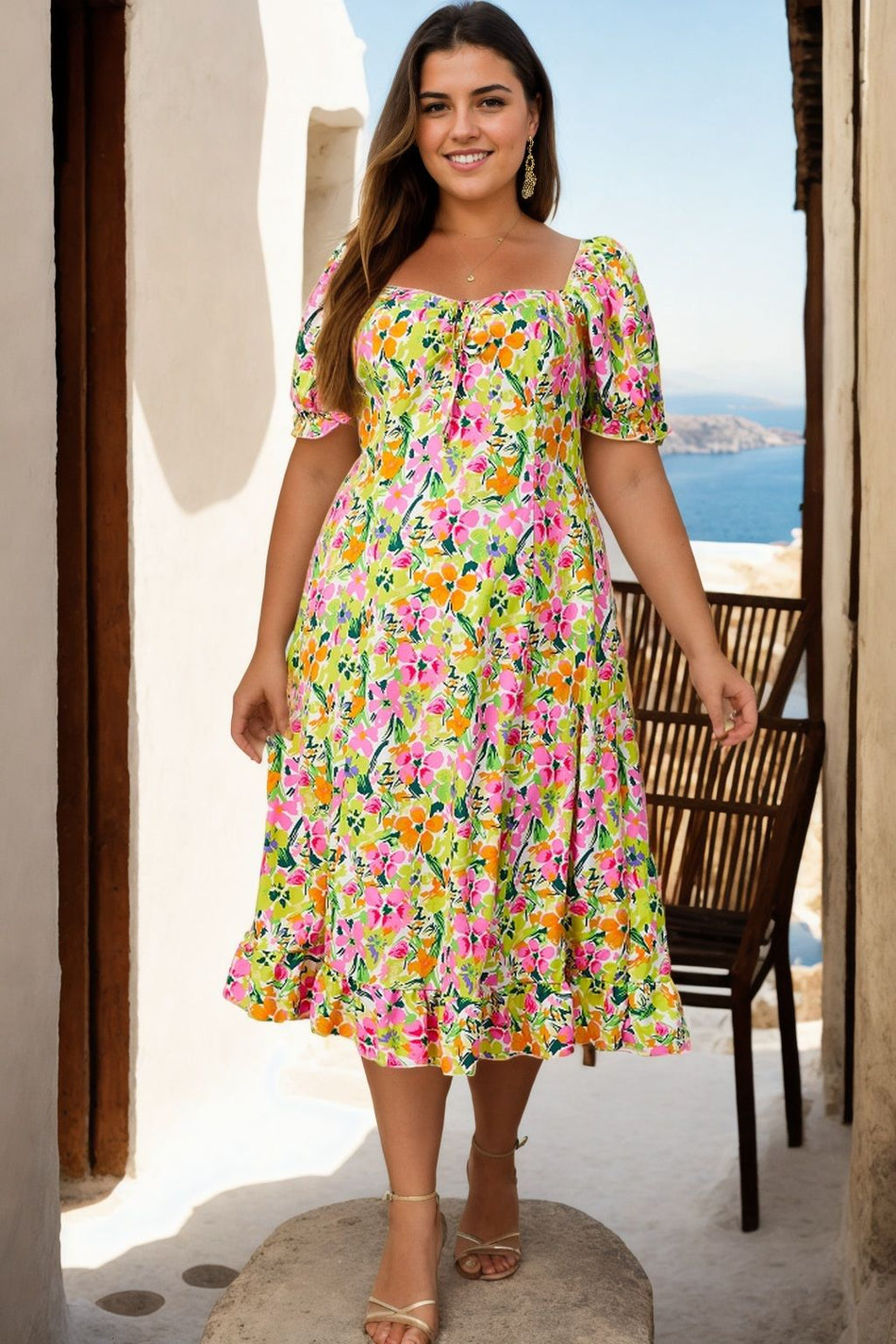 Émilie Plus Size Floral Square Neck Dress– Hello Curve