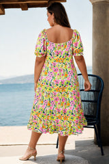 Plus Size Floral Square Neck Dress - Back View