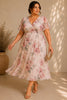 Rosa Plus Size Floral Wedding Guest Midi Dress with Sleeves