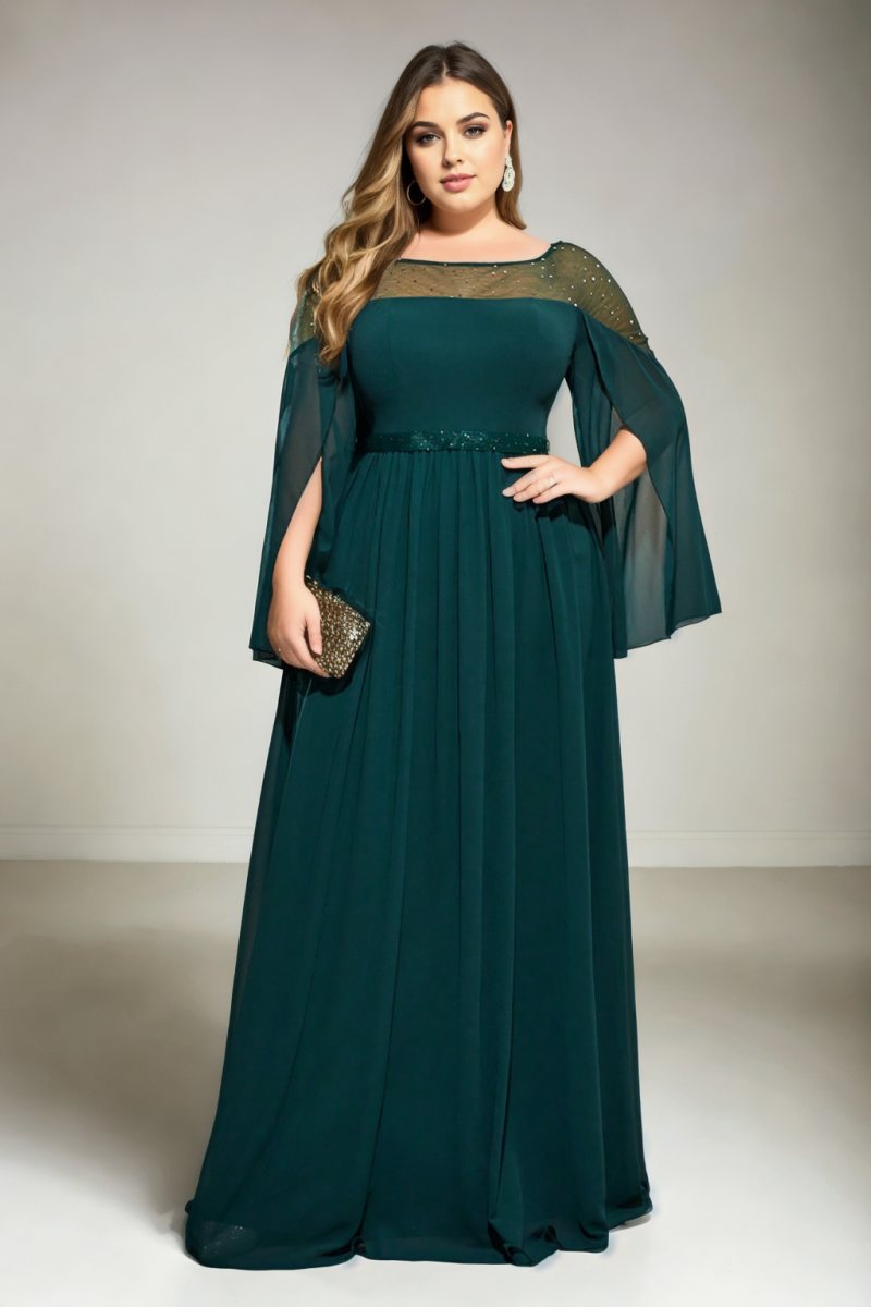 Yolanda Plus Size Forest Green Evening Dress with Sleeves– Hello Curve