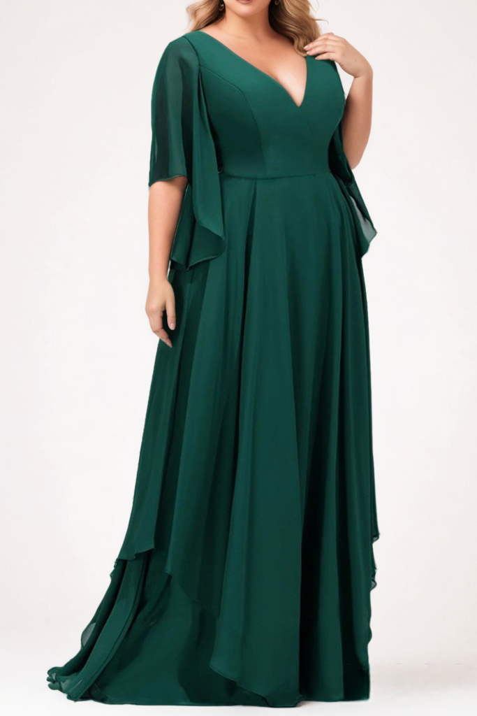Plus Size Maxi Nala Plus Size Formal Chiffon Short Sleeve Maxi Dress– Hello Curve
