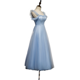 Plus Size Blue Square Neck Tulle Midi Dress