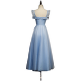 Plus Size Blue Square Neck Tulle Midi Dress