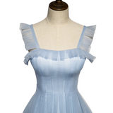 Plus Size Blue Square Neck Tulle Midi Dress