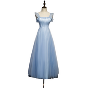 Plus Size Blue Square Neck Tulle Midi Dress