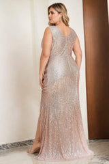 Plus Size Gold Evening Dress - Back View