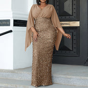 Plus Size Gold Long Sleeve Formal Dress