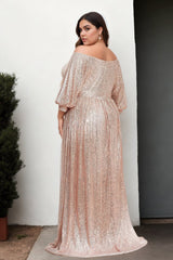 Plus Size Gold Off Shoulder Evening Dress
