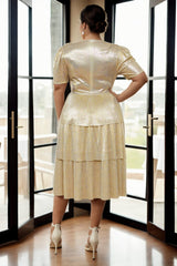 Plus Size Gold Short Sleeve Cocktail Dress - Full Back View