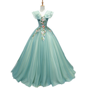 Plus Size Green Floral Applique Gown