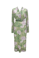 plus size green floral empire waist wrap pencil dress for weddings and cocktail events