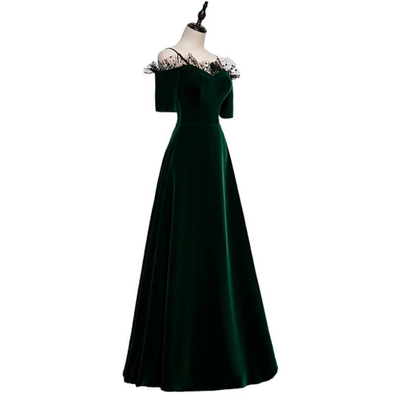 Plus Size Green Off Shoulder Evening Dress