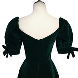 Plus Size Green Puff Sleeve Vintage Evening Dress