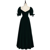 Plus Size Green Puff Sleeve Vintage Evening Dress