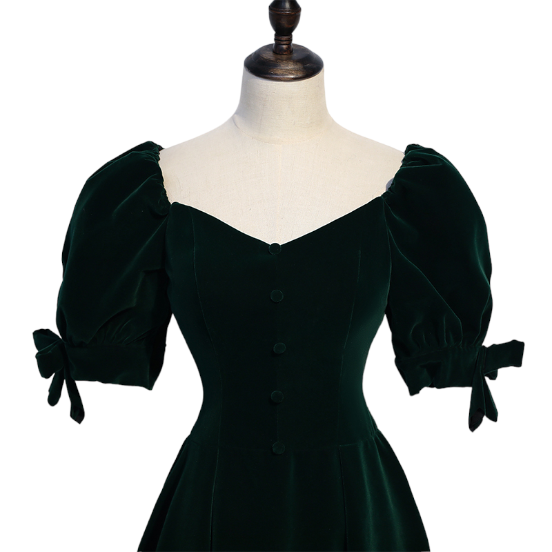 Plus Size Green Puff Sleeve Vintage Evening Dress