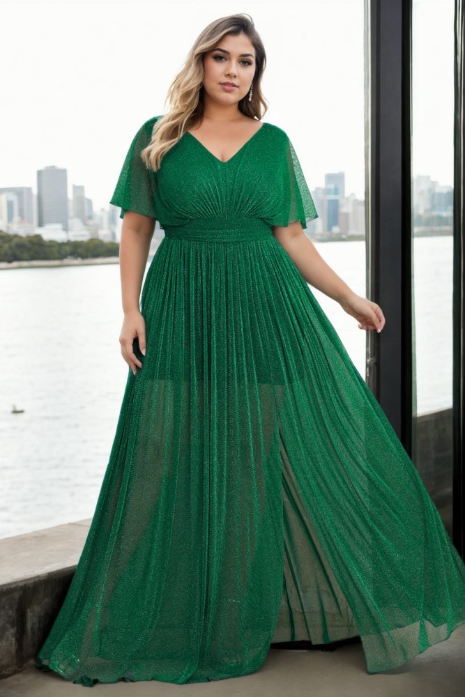 Everyleigh Plus Size Green Short Sleeve Evening Dress– Hello Curve