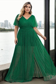 Plus Size Green Short Sleeve Evening Dress