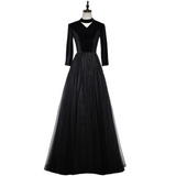 Plus Size High Neck Black Tulle Evening Dress