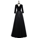 Plus Size High Neck Black Tulle Evening Dress